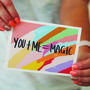 You + Me = Magic Hand Lettered Valentine's Card, thumbnail 1 of 4