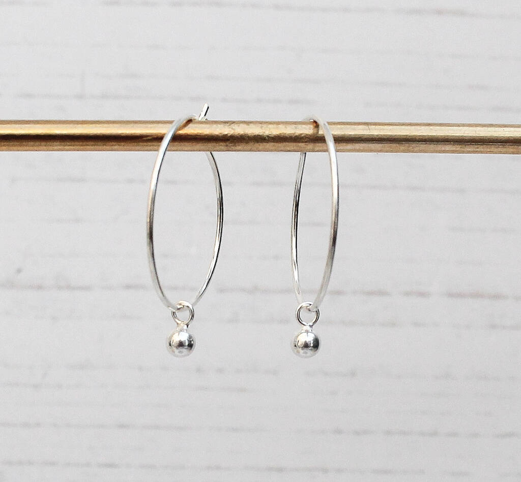 Sterling Silver Ball Bead Charm Hoops By Lucy Kemp Silver Jewellery