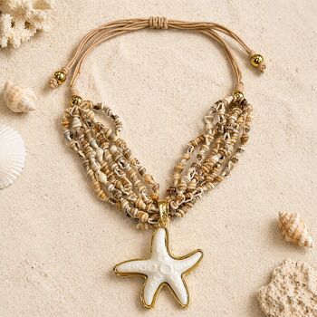Natural Shell And Starfish Adjustable Cord Statement Necklace, 2 of 2