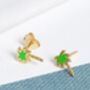 18 K Gold Plated Green Enamel Palm Tree Studs, thumbnail 4 of 8