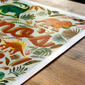 Dinosaur Kids Wall Art | Hand Painted Dino Bedroom Print, 4 of 13