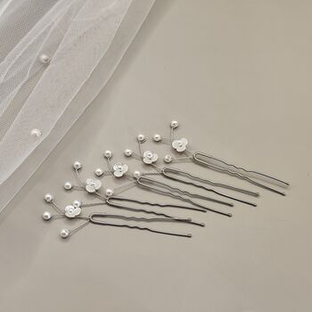 Set Of Five Pearl Flower Bridal Hair Pins, 11 of 12