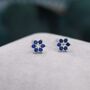 Sapphire Blue Cz Flower Stud Earrings Sterling Silver, thumbnail 1 of 11