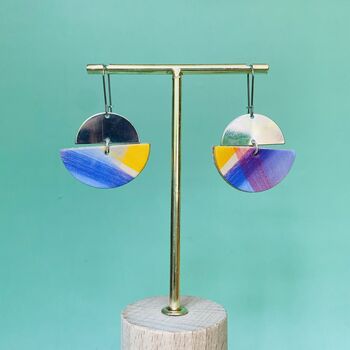 Handmade Leather Large Halfmoon With Pendent Earrings Marbled, 4 of 10