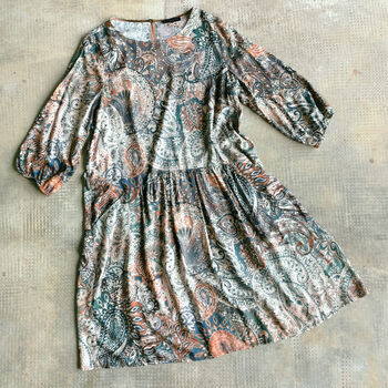 Melbourne Tunic Dress In Brown Multi Paisley Print, 4 of 7