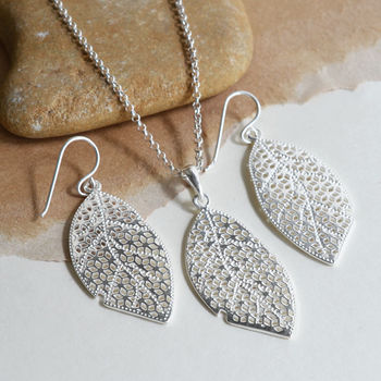 Sterling Silver Geometric Leaf Necklace, 3 of 7