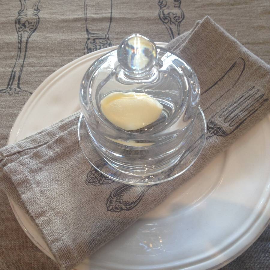 round glass butter dish by violette