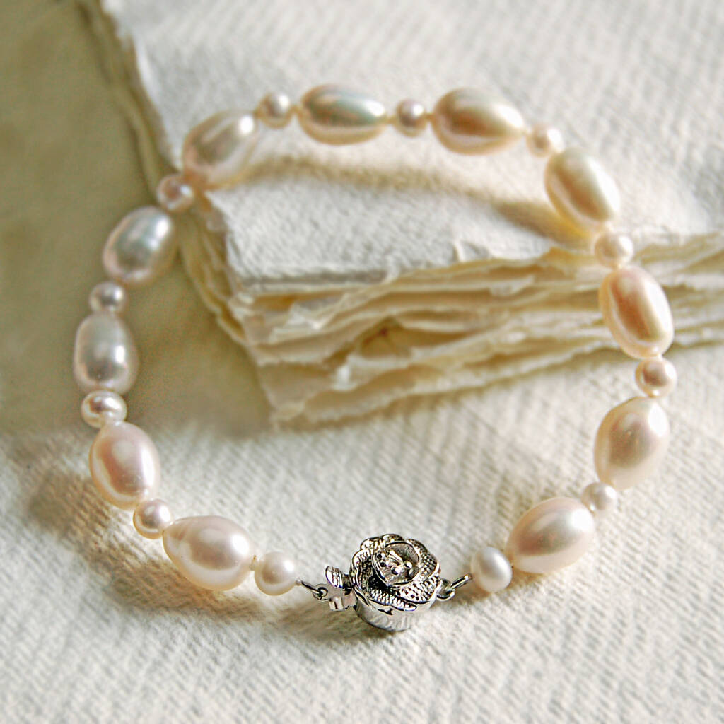 Pearl Bracelet With Silver Rose Clasp, 1 of 4