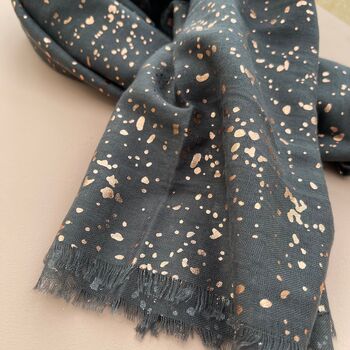 Charcoal Grey Rose Gold Print Scarf, 4 of 5
