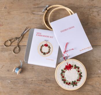 Christmas Decoration Embroidery Kit Holly Wreath, 3 of 5