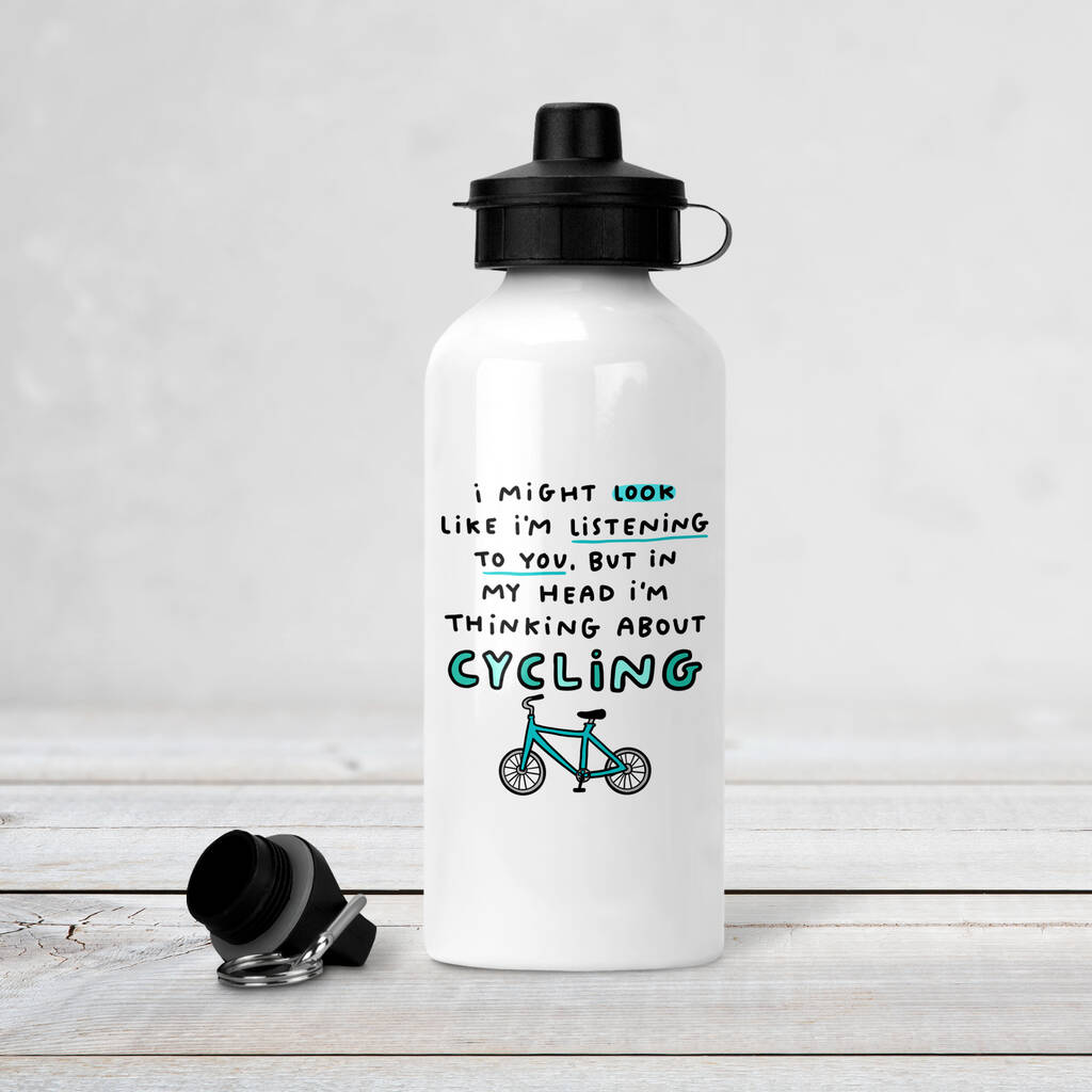 Funny Water Bottle 'Thinking About Cycling' By Arrow Gift Co