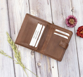 Pride Brown Leather Trifold Wallet Purse Rfid, 3 of 6