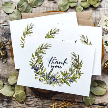 Olive Floral Thank You Cards And Envelopes, 3 of 7