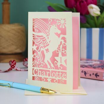 Personalised Papercut Unicorn Birthday Card, 5 of 6