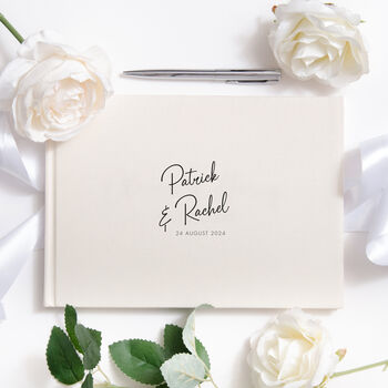 Personalised Wedding Linen Guest Book Script Modern, 3 of 12