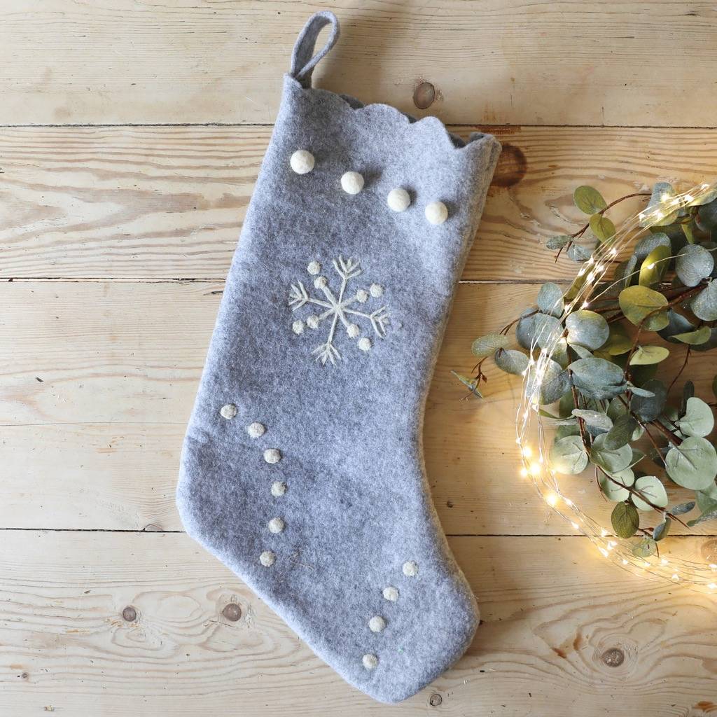 Grey Felt Christmas Stocking By Lisa Angel