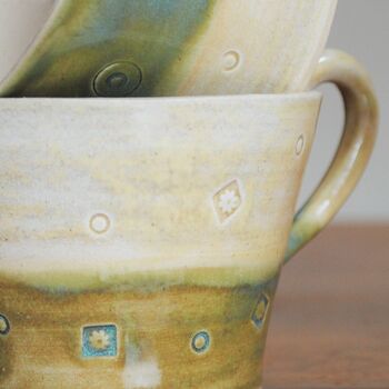 Stoneware Handmade Cup Cream/Terracotta Or Cream/Green, 4 of 8