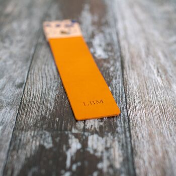 Blue Speck And Mustard Personalised Leather Bookmark, 2 of 7