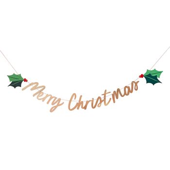 Gold Merry Christmas Holly Banner, 2 of 2