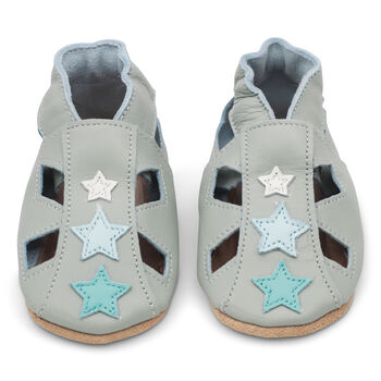 Dotty Fish Grey Star Soft Leather Baby Sandals With Barefoot Soles, 5 of 7