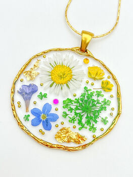 Medium Necklace With Daisies, Lavender And Green Flowers, 6 of 12