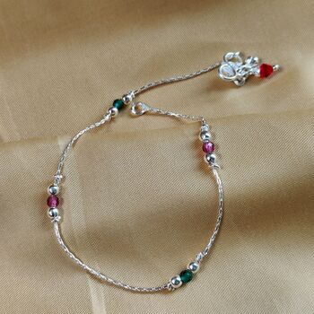 Pure Silver Colourful Beaded Payal Anklet, 4 of 5