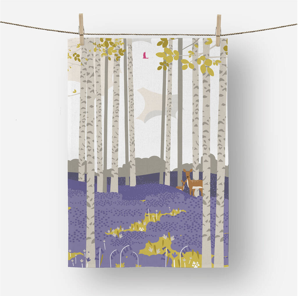 Purple Bluebell Woods Tea Towel, 100% Cotton