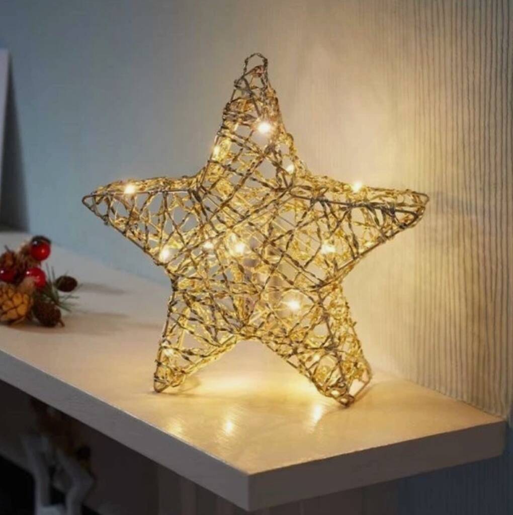 Golden Wire Star Light Up Christmas Decoration