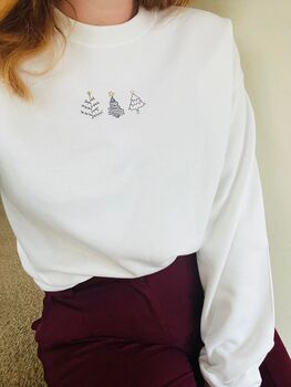 Embroidered Christmas Simple Trees Jumper, 8 of 10
