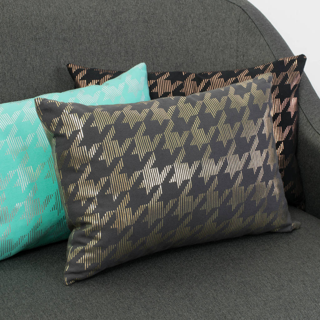 Metallic Dogtooth Cushion In Teal And Silver By Penelope Hope