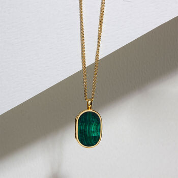 Men's Small Malachite Dog Tag Locket Gold, 2 of 6