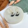 24k Gold Plated Black Clay Crescent Moon Hoop Earrings, thumbnail 1 of 2