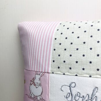 Personalised Pink And Grey Bunny Name Cushion, 4 of 7