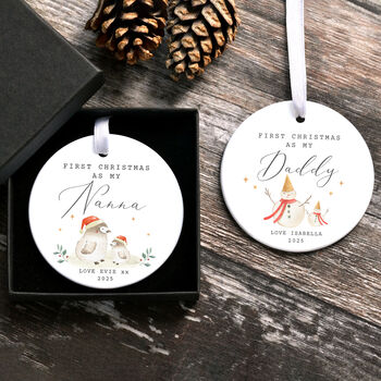 Personalised First Christmas As Nanny Grandad Ornament, 2 of 11