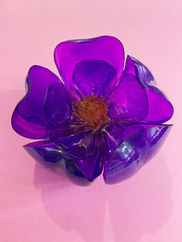 Recycled Plastic Bottle Flower Brooch/Buttonhole Purple, 3 of 4