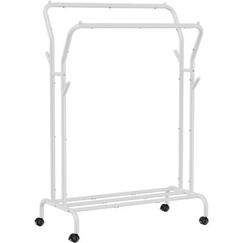 Clothes Rack Double Clothes Hanging Rail With Wheels, 8 of 12