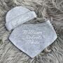 Embroidered Grey Baby Hat, Mitts And Booties Gift Set, thumbnail 4 of 5