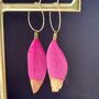 Fuchsia Pink Feather Hoop Earrings, thumbnail 3 of 3