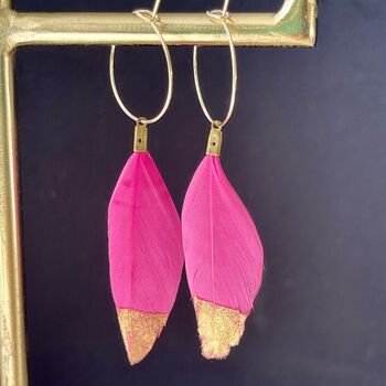Fuchsia Pink Feather Hoop Earrings, 3 of 3