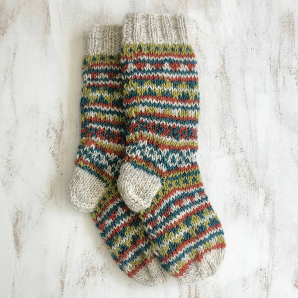 Fair Trade Fair Isle Wool Jersey Lined Slipper Socks By Aura Que ...