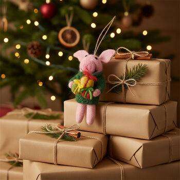 Handmade Felt Poppy The Pig Hanging Christmas Decoration, 2 of 2