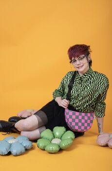 Checkered Pink And Teal Sling Bag Waxed Cotton Bag, 2 of 3