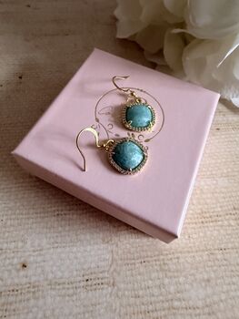 Aqua Blue Stone Square Dangle Earrings, 2 of 4