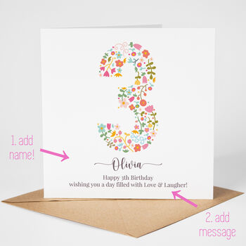 Floral Fun Personalised 3rd Birthday Card, 2 of 5