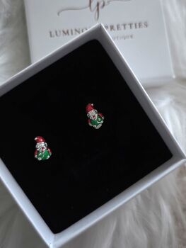 Santa Earrings 925 Sterling Silver Festive Earrings Gift For Her, Red And Green Enamel Holiday Jewellery, 4 of 8