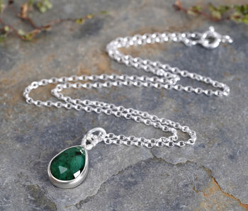 Natural Emerald Necklace In Sterling Silver, 4 of 5