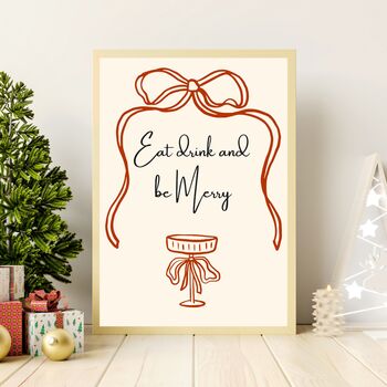 A4 Christmas Art Print, Eat Drink And Be Merry, 4 of 6