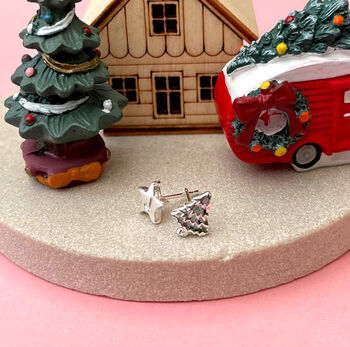 Personalised Sterling Silver Mismatched Christmas Tree Initial Star Earrings, 10 of 10