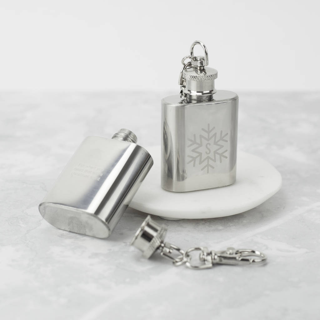 Image of Snowflake Initial Mini Hip Flask Keyring
