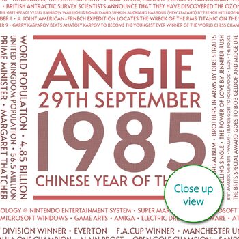 Personalised 40th Birthday Print Year 1985 Facts Gift, 9 of 11